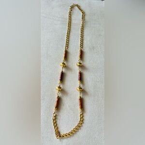 Gold and Brown Wooden Beaded Necklace